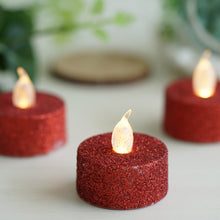 12 Pack - Red Glitter Flameless LED Candles - Battery Operated Tea Light Candles