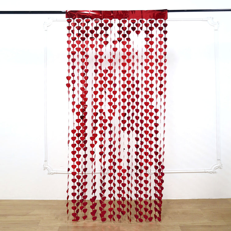 Tinsel Streamer Fringe Heart Red Metallic Foil Curtain Backdrop 3 Feet By 6.5 Feet