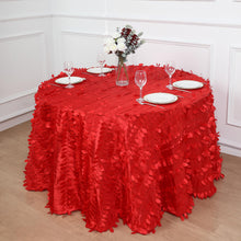 120-Inch Red 3D Leaf Petal Taffeta Round Tablecloth