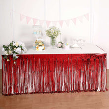 Red Metallic Foil Fringe Tinsel Table Skirt In 30 Inch By 9 Feet Size