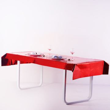 Red Metallic Foil Rectangle Tablecloth, Disposable Table Cover 40"x90"