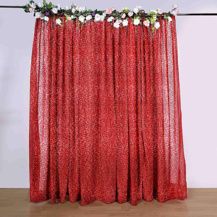 20ftx10ft Red Metallic Shimmer Tinsel Photo Backdrop Curtain, Event Background Drapery Panel