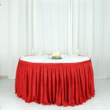 Add Glamour to Your Event with the Red Metallic Shimmer Tinsel Table Skirt