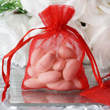 10 Pack | 3"x4" Red Organza Drawstring Wedding Party Favor Gift Bags