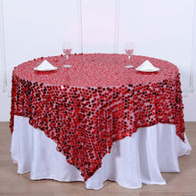 72 Inch x 72 Inch Red Premium Big Payette Sequin Square Table Overlay 