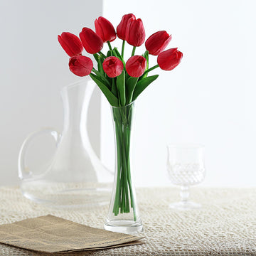 10 Stems Red Real Touch Artificial Foam Tulip Flower Bouquets 13"