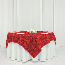 Red 3D Satin Rosette Table Overlay 72 Inch x 72 Inch
