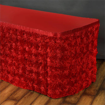 14ft Red Rosette 3D Satin Table Skirt