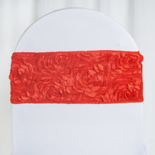 5 pack | 6inch x 14inch Red Satin Rosette Spandex Stretch Chair Sash