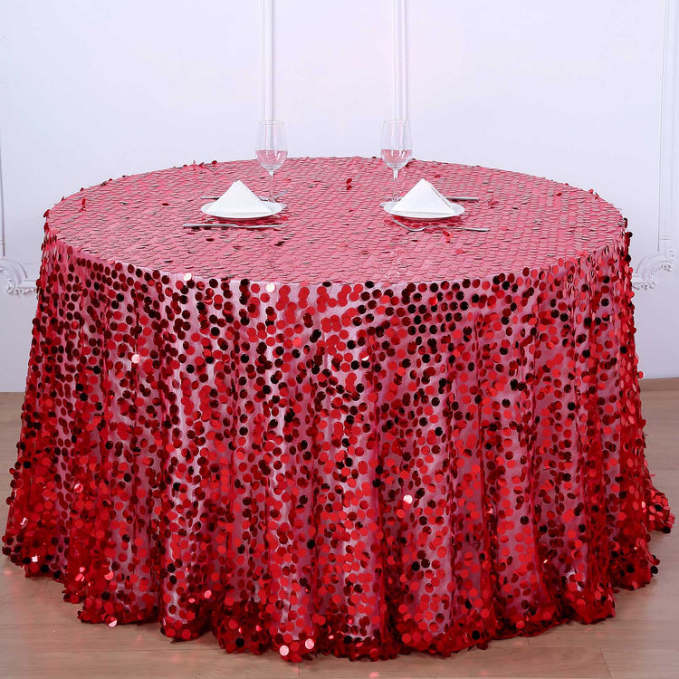 120 Inch Red Big Payette Sequin Round Premium Collection Tablecloth