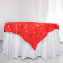 Red 54 Inch x 54 Inch Polyester Square Table Overlay With Gold Foil Geometric Pattern