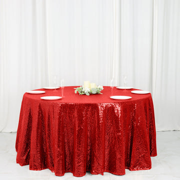 120" Red Seamless Premium Sequin Round Tablecloth