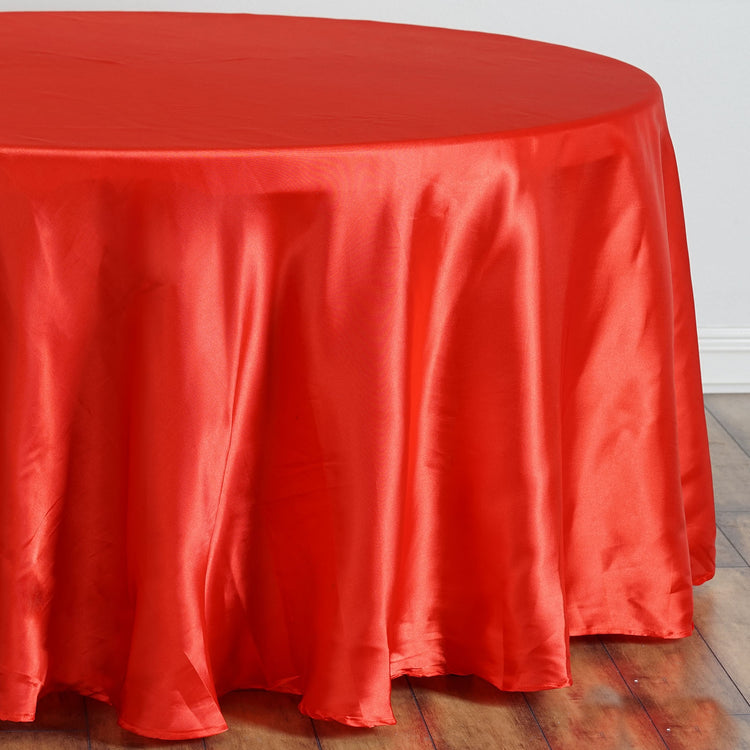 Round Red Satin Tablecloth 108 Inch   