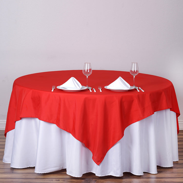 90" Red Square Polyester Table Overlay