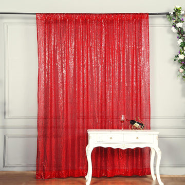 Red Sequin Photo Backdrop Curtain Panel, Event Background Drape 8ftx8ft