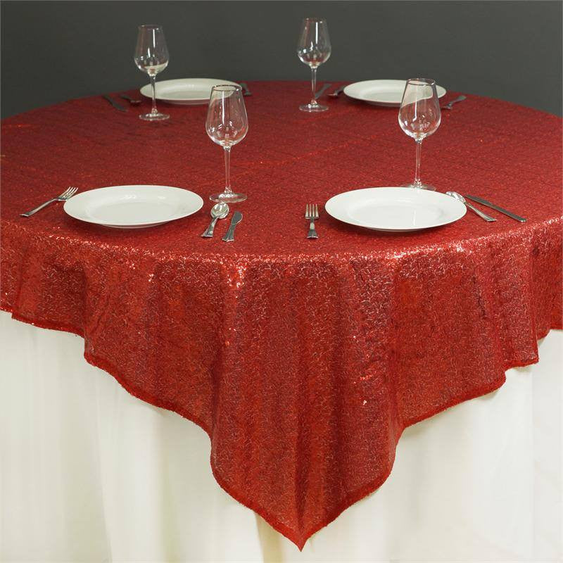 Red Sequin Square Table Overlay 72 Inch x 72 Inch