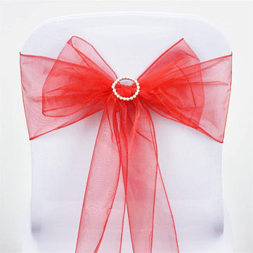 5 Pack Red Sheer Organza Chair Sashes 6"x108"