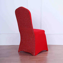 Red Spandex Banquet Chair Cover with Metallic Shimmer Tinsel Back