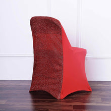 Spandex Stretch Red Folding Fitted Metallic Shimmer Tinsel Back Chair Covers 