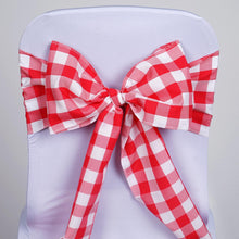 Set Of 5 Red And White Buffalo Plaid Checkered 6 Inch x 108 Inch Chair Sashes#whtbkgd