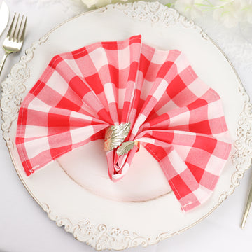 5 Pack Red/White Buffalo Plaid Cloth Dinner Napkins, Gingham Style 15"x15"