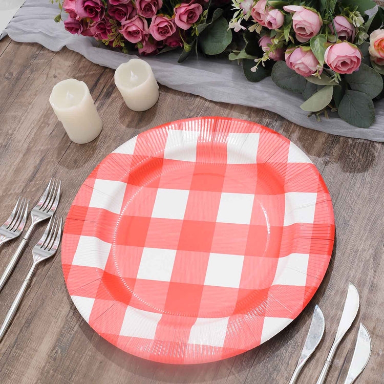 Red & White Checkered Round Charger Plates 13 Inch Size