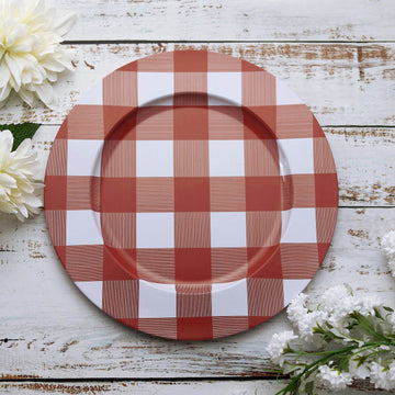 4 Pack Red/White Buffalo Plaid Metal Charger Plates, Checkered Picnic Dinner Charger Plates 13"
