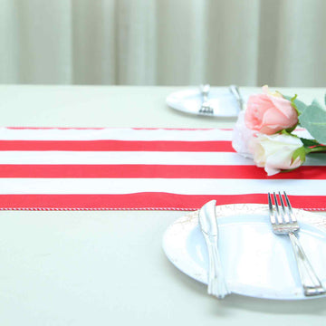 Red / White Stripes Satin Table Runner 12"x108"