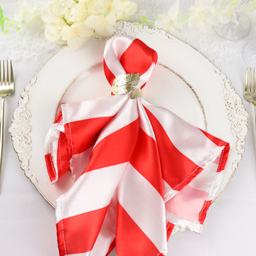 5 Pack Red and White Striped Satin Cloth Dinner Napkins 20"x20"
