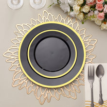 10 Pack Regal Black Gold Plastic Round Dessert Plates