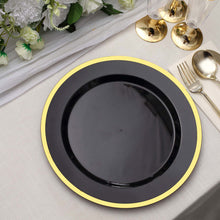 10 Pack 10 Inch Regal Black And Gold Round Plastic Dinner Plates