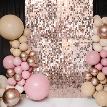 Ritzy Rose Gold Square Sequin Shimmer Wall Photo Backdrop Panels, Party Active Spangle Wall Art Décor 10 Panels 10sq.ft