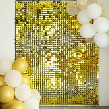 Ritzy Gold Round Sequin Shimmer Wall Photo Backdrop Panels, Party Active Spangle Wall Art Décor 10 Panels 10sq.ft