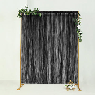 Black Reversible Sheer Tulle Divider Backdrop Curtain Panel With Satin Header, Rod Ready Photo Booth Event Drapes - 5ftx10ft