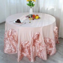 120 Inch Large Rosette Round Lamour Satin Tablecloth In Blush Rose Gold