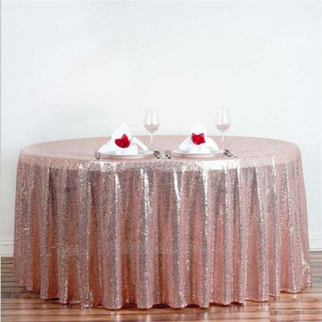 108" Rose Gold Seamless Premium Sequin Round Tablecloth