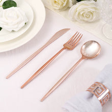 24 Pack Rose Gold Blush Plastic 8 Inch Silverware Set With Knife Fork & Spoon Shiny Finish 