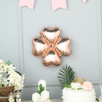 Rose Gold Four Leaf Clover Shaped Mylar Foil Latex Free Balloons