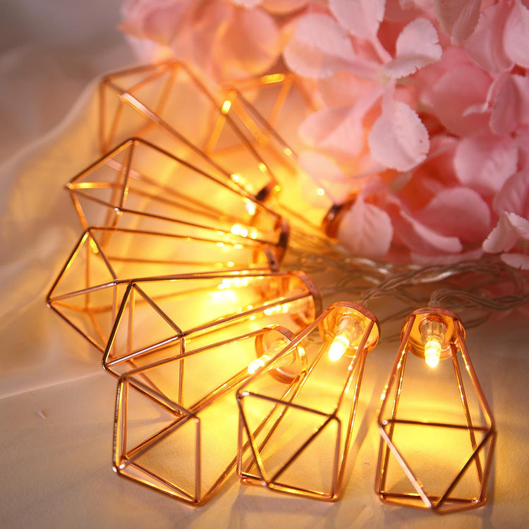 11 Feet Rose Gold Geometric Prism Warm White 20 LED Battery Operated Fairy String Light 