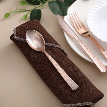 24 Pack Rose Gold Hammered Design 7" Heavy Duty Plastic Spoons, Disposable Silverware