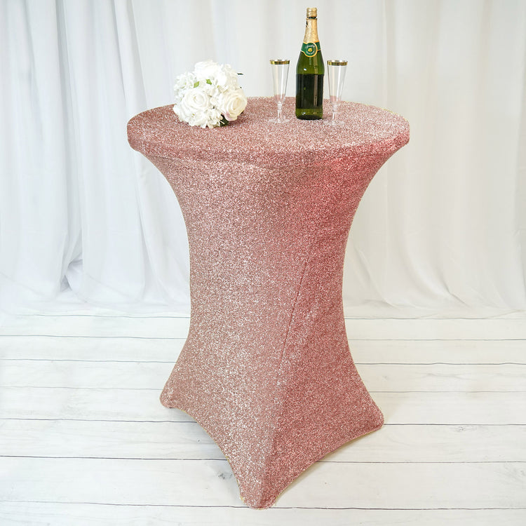 Blush / Rose Gold Metallic Shimmer Tinsel Spandex Cocktail Table Cover