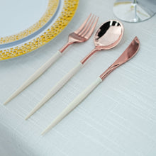 24 Pack Rose Gold Premium 8 Inch Plastic Modern Silverware Cutlery With Ivory Handle 