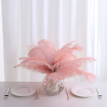 12 Pack 13"-15" Rose Gold Natural Plume Real Ostrich Feathers, DIY Centerpiece Fillers