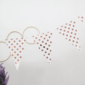 Rose Gold Polka Dot Print Triangle Pennant Flag Party Banner 7.5ft