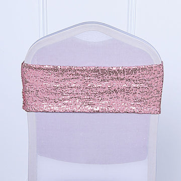 5 Pack 6"x15" Rose Gold Sequin Spandex Chair Sashes Bands