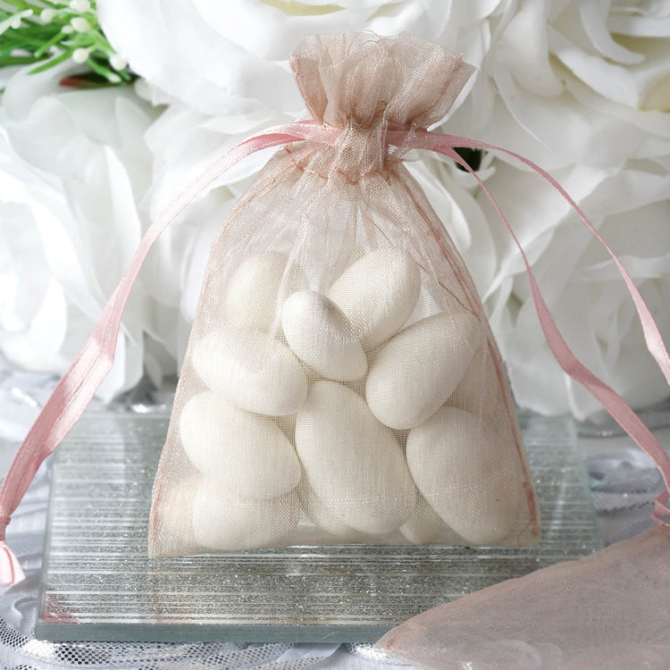 10 Pack | 3x4inch Rose Quartz Organza Drawstring Wedding Party Favor Gift Bags