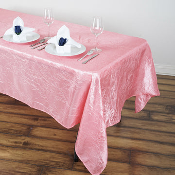 60"x102" Rose Quartz Seamless Crinkle Crushed Taffeta Rectangular Tablecloth