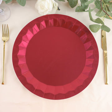 Add Elegance to Your Tablescape with Burgundy Geometric Foil Paper Charger Plates