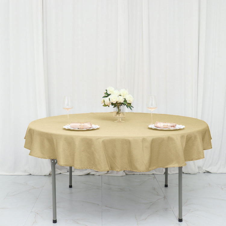 Champagne Round Tablecloth 70 Inches Polyester Linen