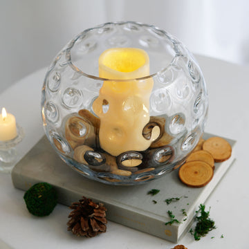 2 Pack | 8" Round Clear Sphere Hobnail Glass Bubble Vase, Votive Tealight Candle Holder